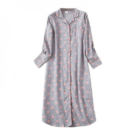 

Final Clear Out! Women s Nightgown Button down Sleepshirt Cotton Long Sleeve Cute Heart Pattern Nightshirt Pajama Top