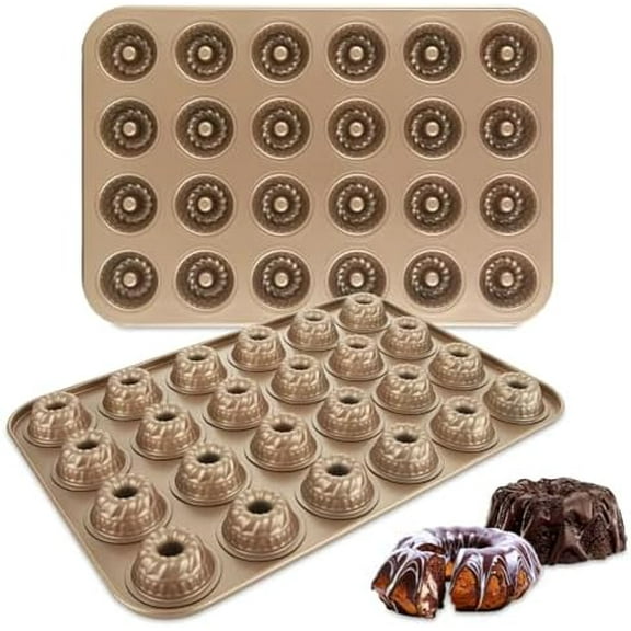 2 Pack Mini Bundt Cake Pan for Baking, 24-Cavity Mini Fluted Tube Cake Pans, Nonstick Carbon Steel Bundt Cake Mold for Baking$$Home Decor, Kitchen, & Other