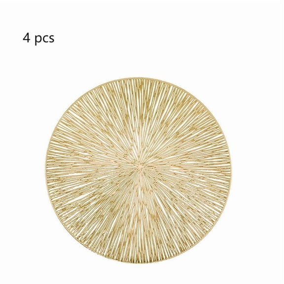 Sinkoo Placemats Set of 4, 15" Hollow Round Placemats Metallic Table Mats, Waterproof Non-Slip Easy Clean Wipeable Place Mats for Home Dining Wedding Party Decor