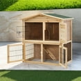 thumbnail image 2 of Pefilos 40" 2 Story Rabbit Hutch with Trays, Outdoor Weatherproof Bunny Cage with Ramp, Pet House Chicken Coops, Beige, 2 of 8