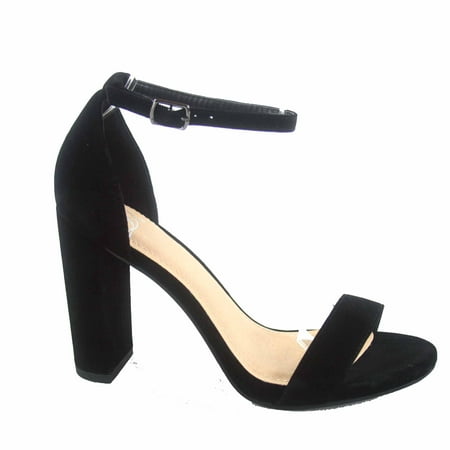 Shiner Women s Fashion Open Toe Ankle Strap Buckle Chunky High Heels Sandals Shoes ( Black  8.5)