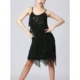 thumbnail image 5 of Doomiva Women's Sequins Tassel Dance 1920s Flapper Cocktail Party Dress Latin Ballroom Dance Dress Black M, 5 of 7