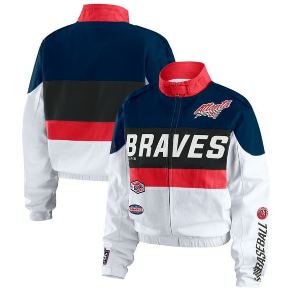 Women's WEAR by Erin Andrews Navy/White Atlanta Braves Racing Full-Zip Jacket