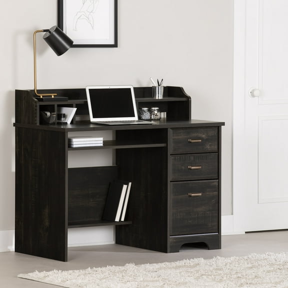 South Shore Versa Computer Desk with Hutch Rubbed Black