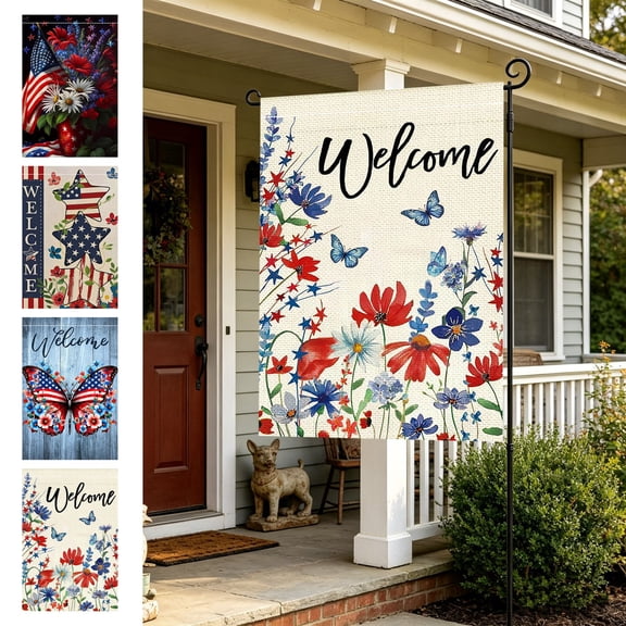 Yhmxh 4th of July Garden Flag 12x18 Inch Patriotic Double Sided Burlap Flag Outside, Memorial Day Welcome Flag American Stars and Stripes 250th Anniversary Flag Yard Outdoor Decoration