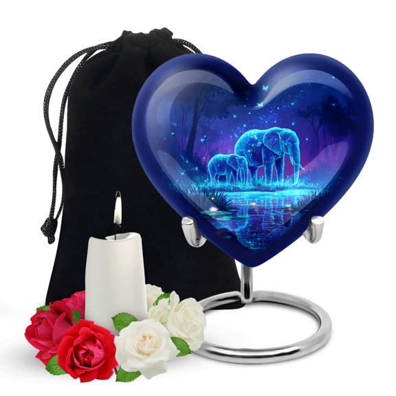 Yatskia Blue Elephant Urns for Human Ashes Adult Man, Cremation Burial Urn for Ashes for Women, Decorative Memorial Urns for Adult Ash, (Heart Large, 8 Inch)