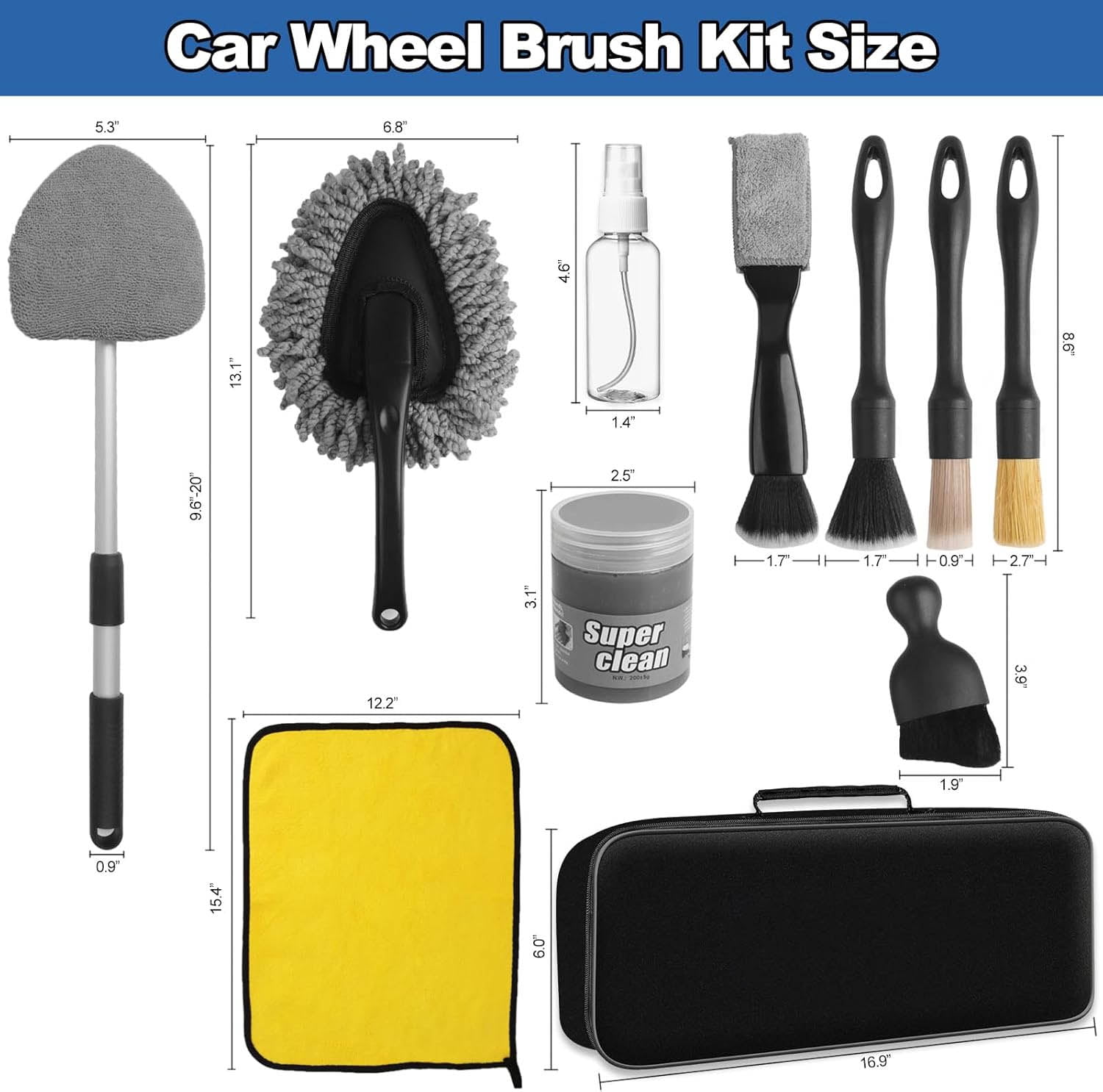 Windshield Cleaner Tool, Car Cleaning Kit - Interior Detailing Kit with Extendable Handle, Cleaning Gel & Microfiber Pads, All-in-One Inside Car Cleaning Supplies