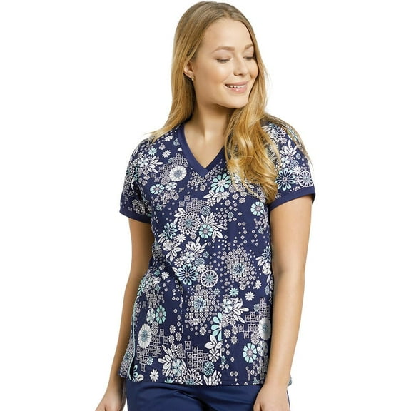 Allure by White Cross Women's V-Neck Floral Print Scrub Top