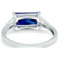 thumbnail image 3 of Emerald Cut Sideways Ring Simulated Blue Sapphire Cubic Zirconia 925 Sterling Silver Size 10, 3 of 8
