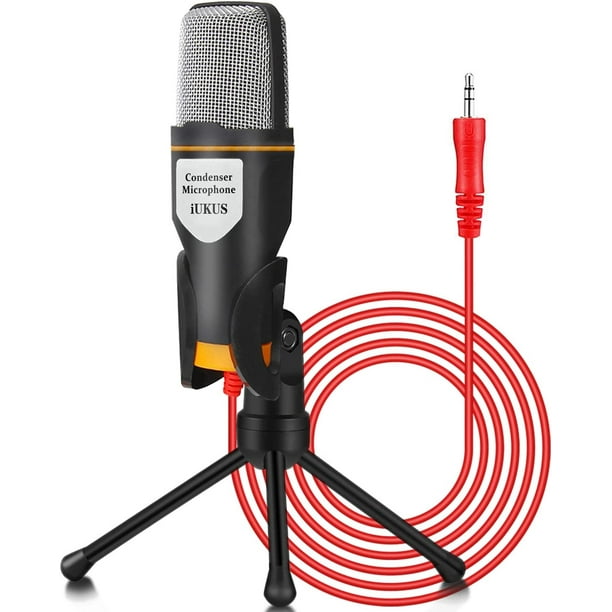 iUKUS Microphone pour PC avec support de micro, microphone à condensateur  d'enregistrement professionnel avec prise jack 3,5 mm compatible avec PC,  ordinateur portable, 