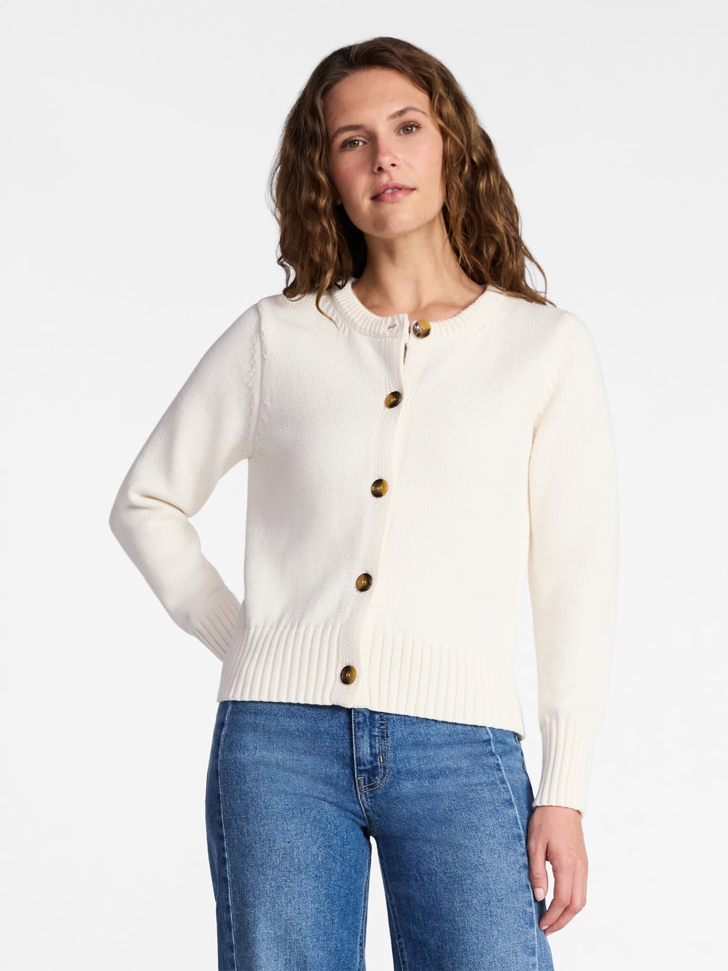 Time and Tru Women's Button Front Cardigan Sweater, Midweight, Sizes XS-XXXL