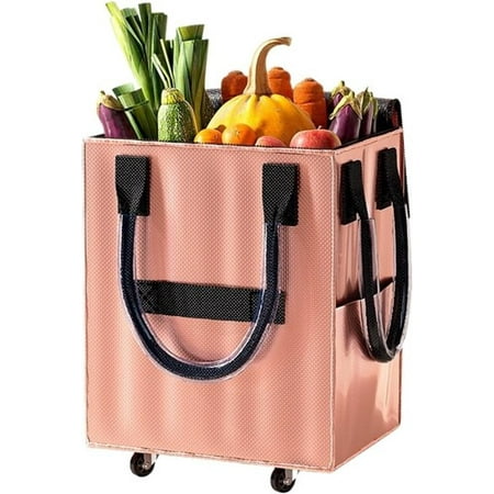 ShadeMart Foldable Shopping Cart - Large Capacity, Collapsible & Easy Roll Wheels,Pink
