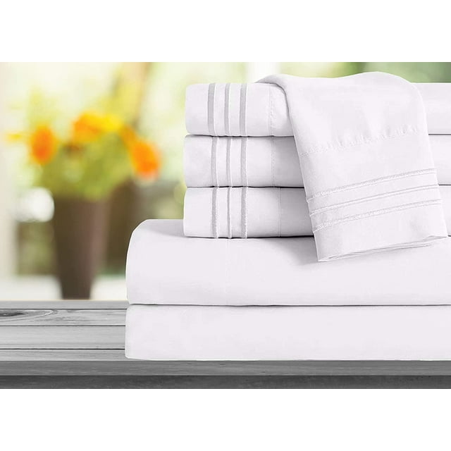 Mocassi 1800 Series Ensemble de Draps 6 Pcs Poche Profonde Lit Simple/simple TG Blanc