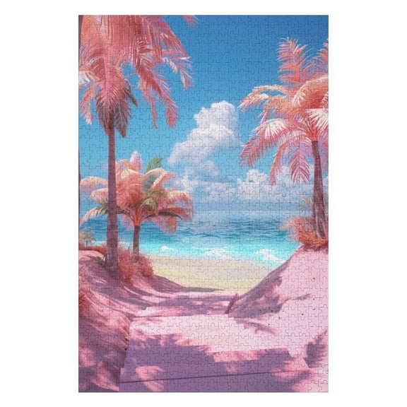 Puzzles for Adults 300 Pieces - Pink Beach Funny Puzzles Educational Toys, Birthday Christmas Valentine's Day Gift