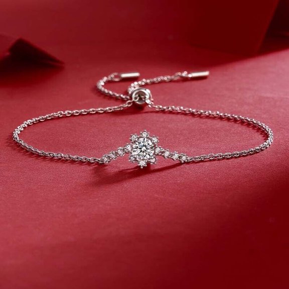 0.5ct Lab Created Diamond Round Valentine Gift For Her Snowflake Charm Bracelet for Women 925 Sterling Silver 14K White Gold Plated