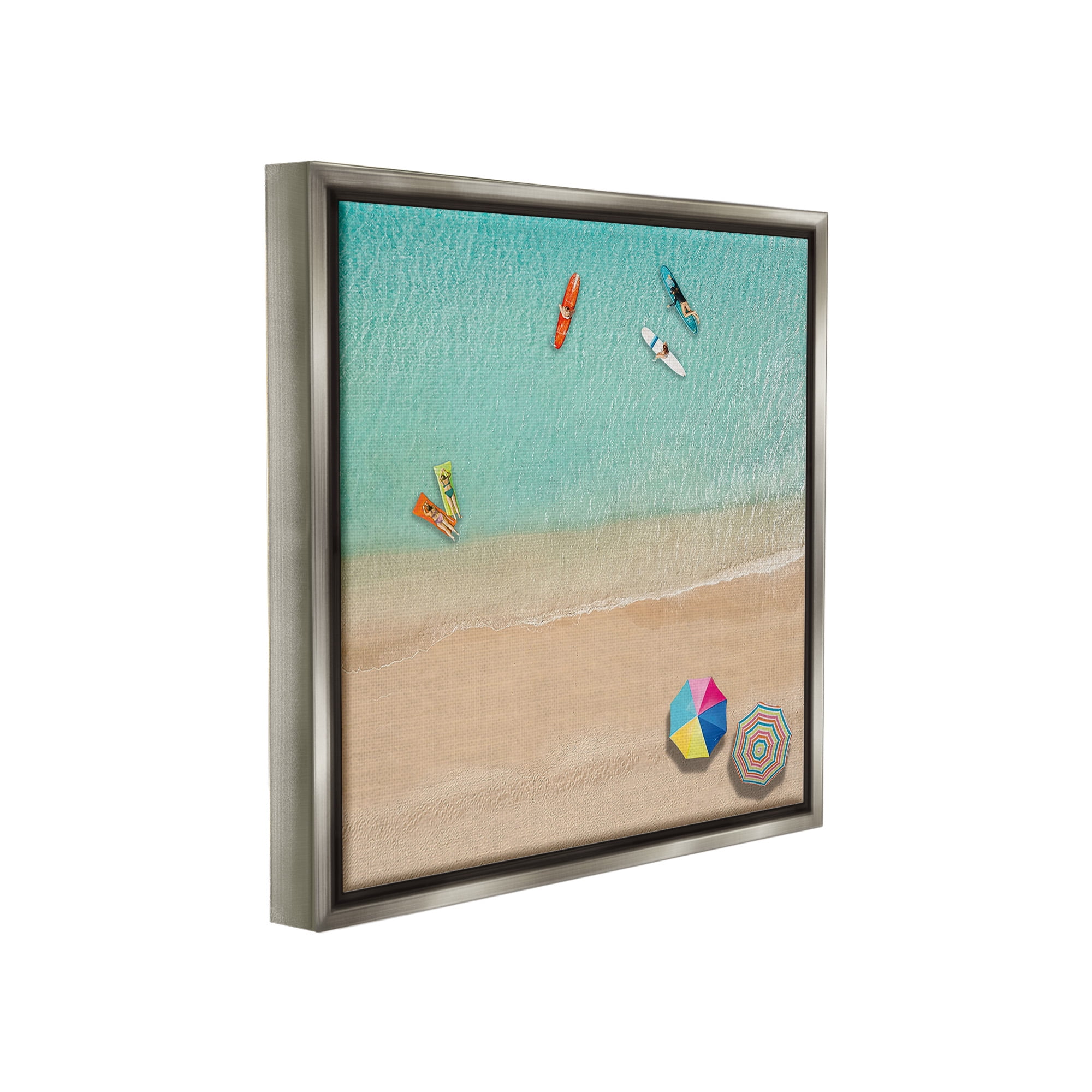 Stupell Industries Beachgoers Aerial View Landscape Painting Gray Floater Framed Canvas Art Print Wall Art, 25 x 25