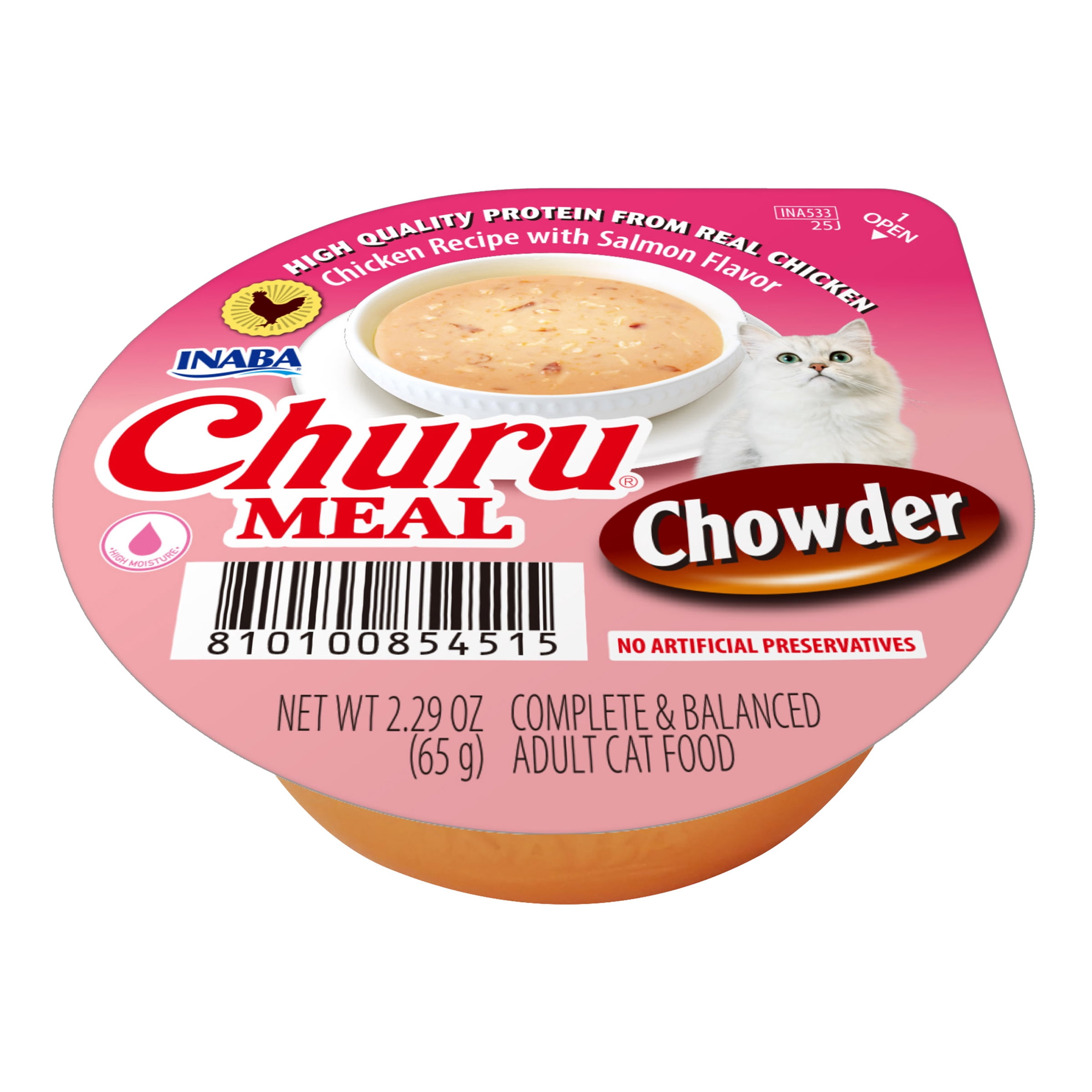 (6 pack) INABA Churu Meal Chowder Adult Wet Cat Food, 2.29 oz cup, Chicken Recipe with Salmon Flavor