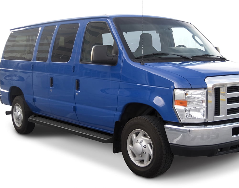 APS Running Boards 6-inch Matte Black Compatible with Ford Econoline 1999-2014 Full Size Van 3-Door (Nerf Bars Side Steps Side Bars)