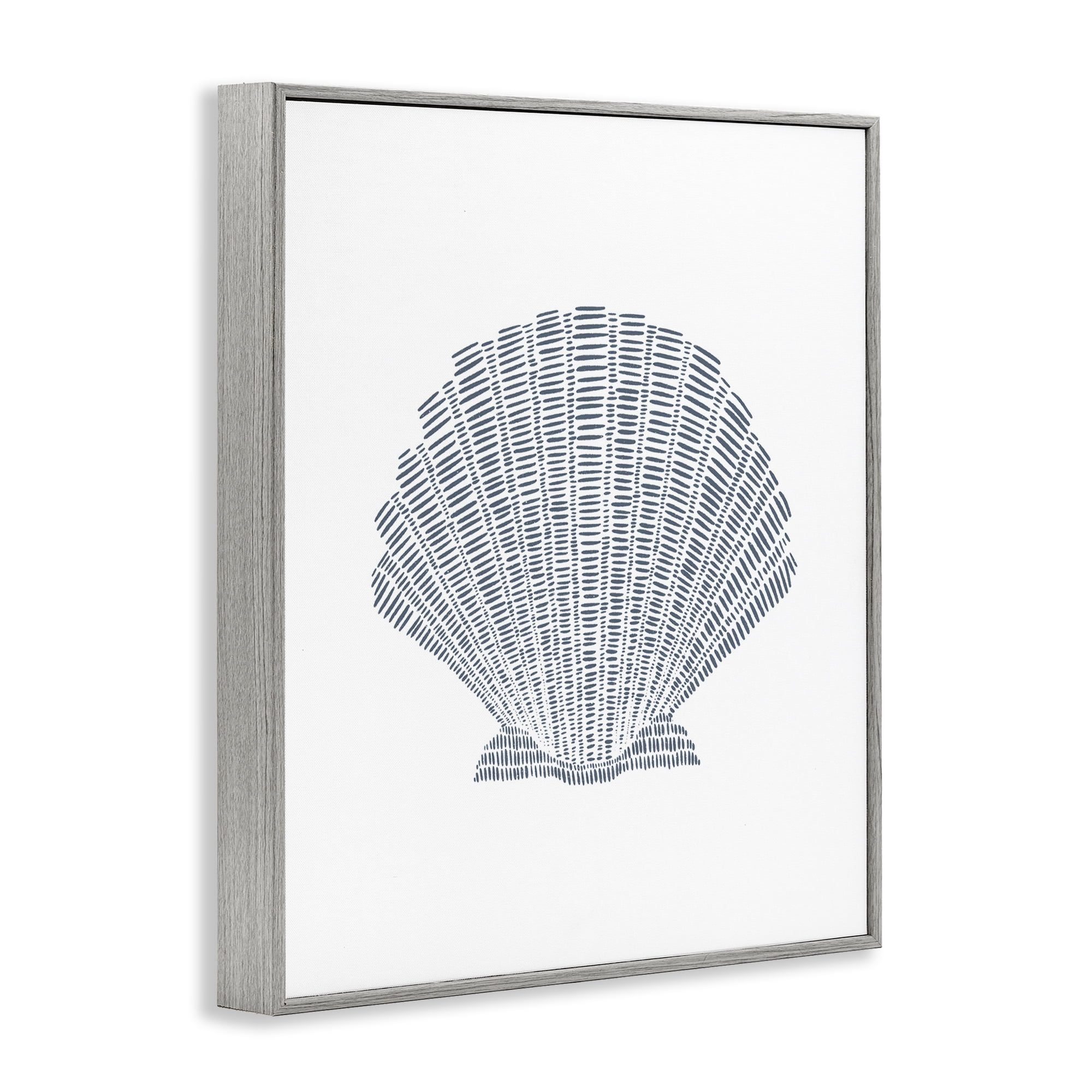 Stupell Industries Minimal Sea Shell Coastal Painting Gray Framed Art Print Wall Art, 16 x 20