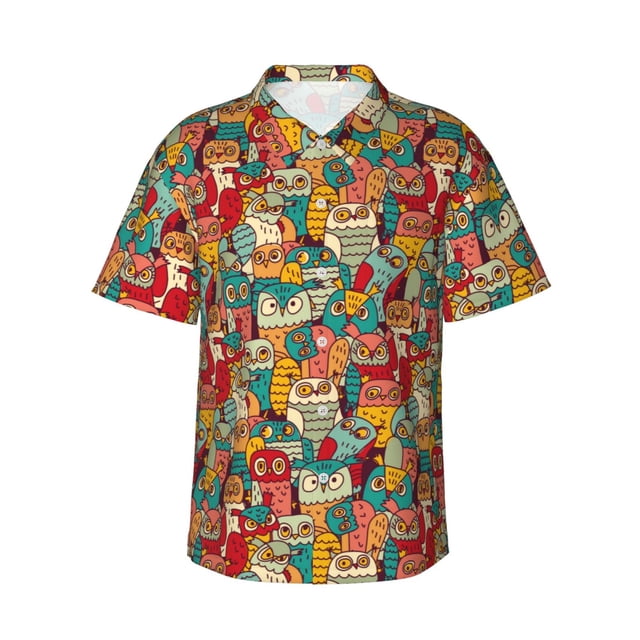 Fotbe Funny Owl Bird Camisa Hawaiana para Hombre Unisex – Camisa Casual de Verano con Botones de Manga Corta de Algodón y Lino,Medium