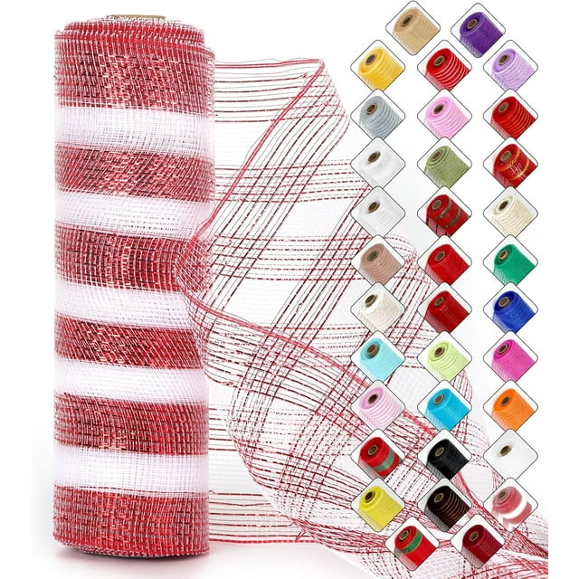 Mesh Ribbon for Wreaths 10 Inch x 30 Foot Wreath Mesh Rolls with Shiny Metallic Foil for Easter Christmas Party Wedding Home Decor DIY Craft Projects and Gift Wrapping