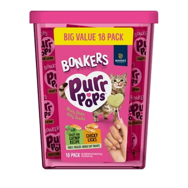 BONKERS Purrpops, Freeze Dried Chicken & Dried Catnip Lollipops Cat Treats, 18 Pieces