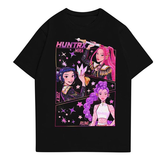 Men's Anime Huntr/X Printed T-shirt Short Sleeve Cartoon Graphic Tee for POP SINGER and Movie Fans 3XL