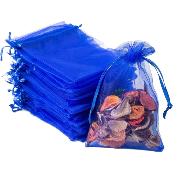 Casewin 100Pcs 10 x 15cm Sheer Organza Wedding Favour Bag with Satin Drawstring. Used as candy Pouches Jewelry Pouch Wedding Party Christmas Favor Gift Bags (Blue)