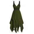 thumbnail image 3 of FEIFLY Women Solid Color Gothic Vintage Dress Halloween Irregular Sleeve Strap Dress Plain Color Layered Dress Festival Clothing, 3 of 7