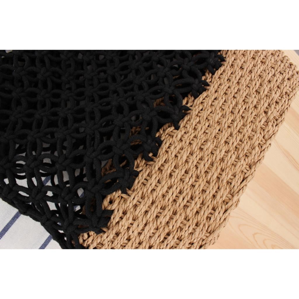 Boho Handmade Cotton Beach Knitting Bucket Bag Purse Woven Bag Tote for Women Hand-woven Crochet Handbag Black