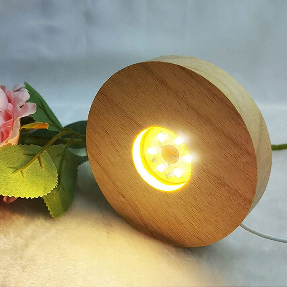 Kkmol Led Lights Display Base D Crystal Ball Stand Round Wood Lamp