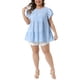 thumbnail image 2 of Blusa de mujer plus size de los años 50 con estampado de cuadros, cuello redondo, mangas cortas acampanadas, blusas de verano estilo babydoll 1X azul, 2 of 6
