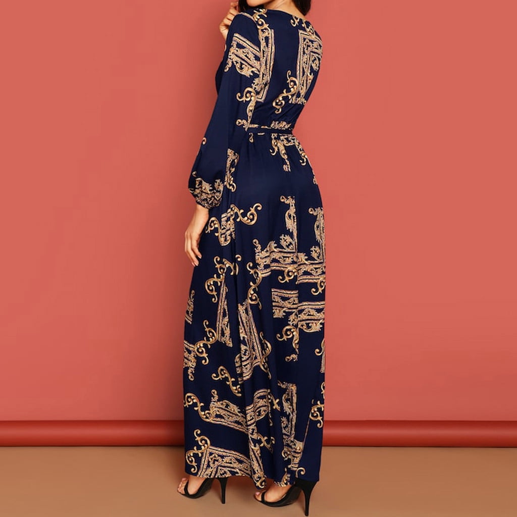 Fashion Women V-Neck Long Sleeve Maxi 