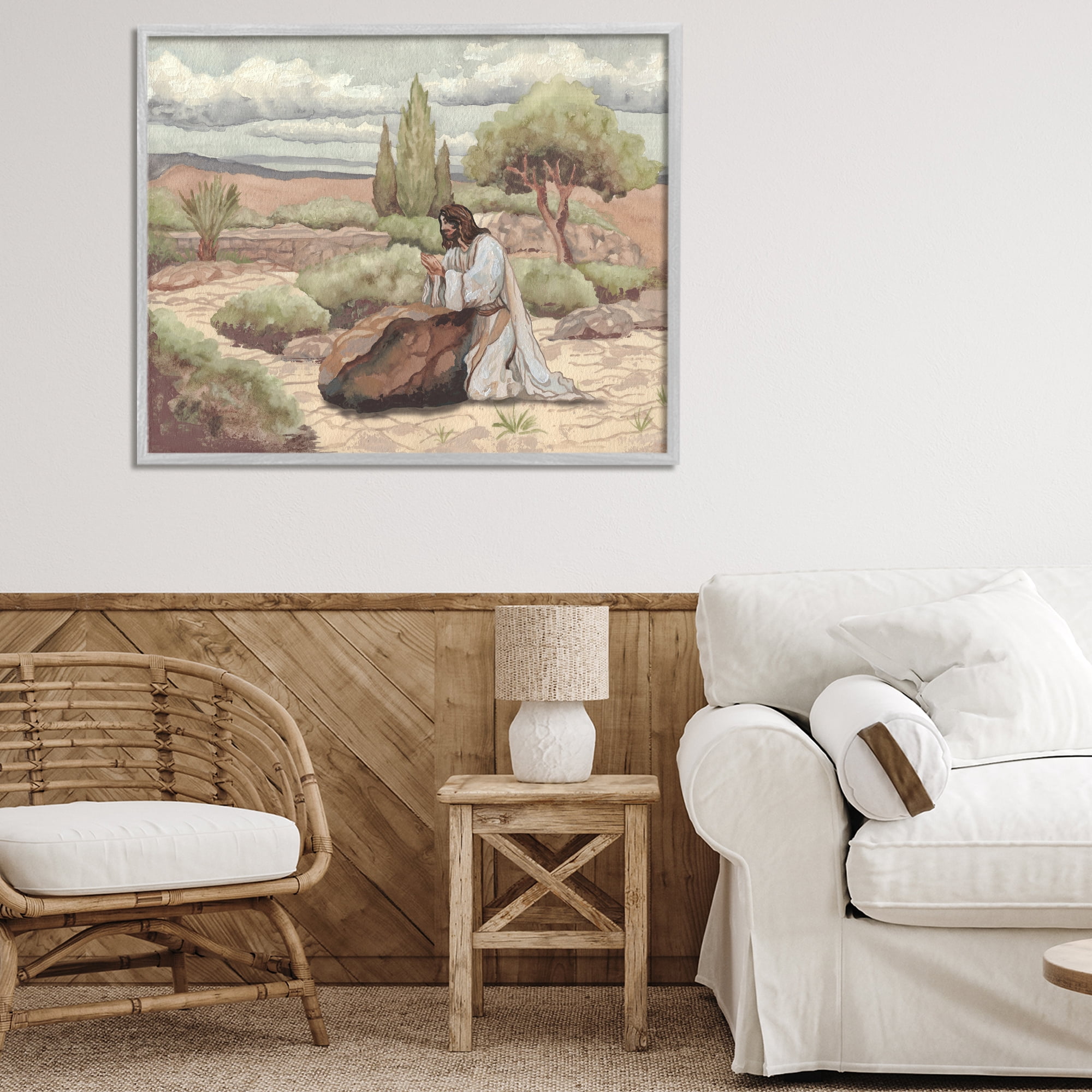 Stupell Industries Jesus Praying Countryside Gray Framed Giclee Art, design by Elizabeth Medley