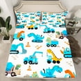 thumbnail image 2 of Homewish Construction Vehicle Boys Bed Sheets, Cartoon Dinosaur Truck King Sheets, Kawaii Animal Sheet Set, Super Cozy Room Decor, 4-Piece, 2 of 7