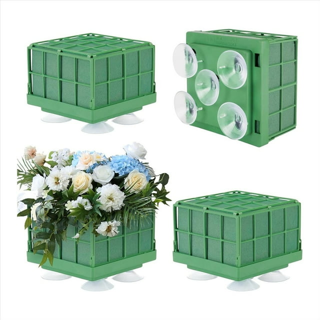 Jaula de Espuma Floral con Soporte Cuadrado para Bloques de Espuma de Flores, Bloques de Espuma Floral para Arreglos de Flores Artificiales 4 Piezas