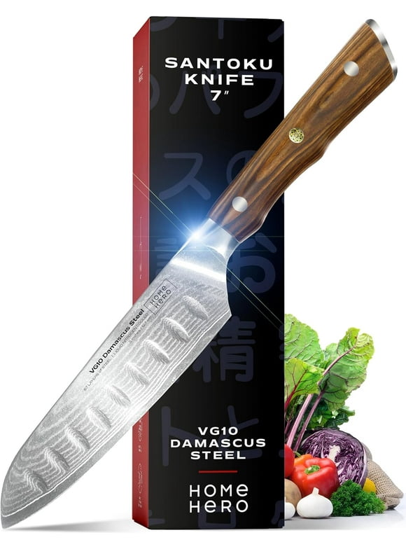 Home Hero 2 Pcs Japanese Santoku Knife with Sheath - VG10 Damascus Steel Triple Rivet Knife - 67 Layers Damascus Knife - Rosewood Handle Japanese Knife (Damascus Steel 7-Inch Santoku Knife)