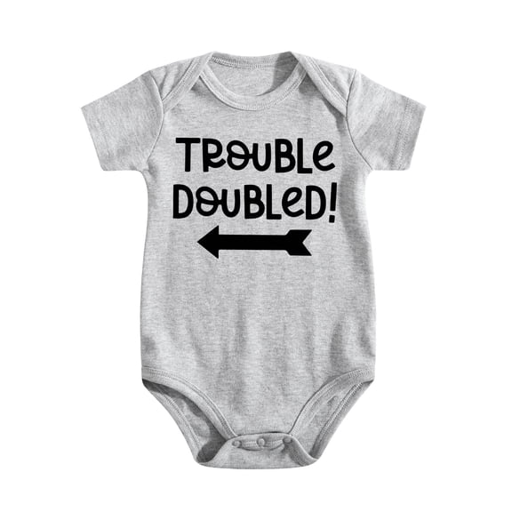 1-Piece Baby Bodysuit - Double Trouble Twin Theme Unisex Clothes, Cute Newborn Romper Light Gray-style-1 9-12M