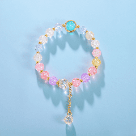 YYDD Beaded Crystal Bracelet with Flower Charm, Multicolor