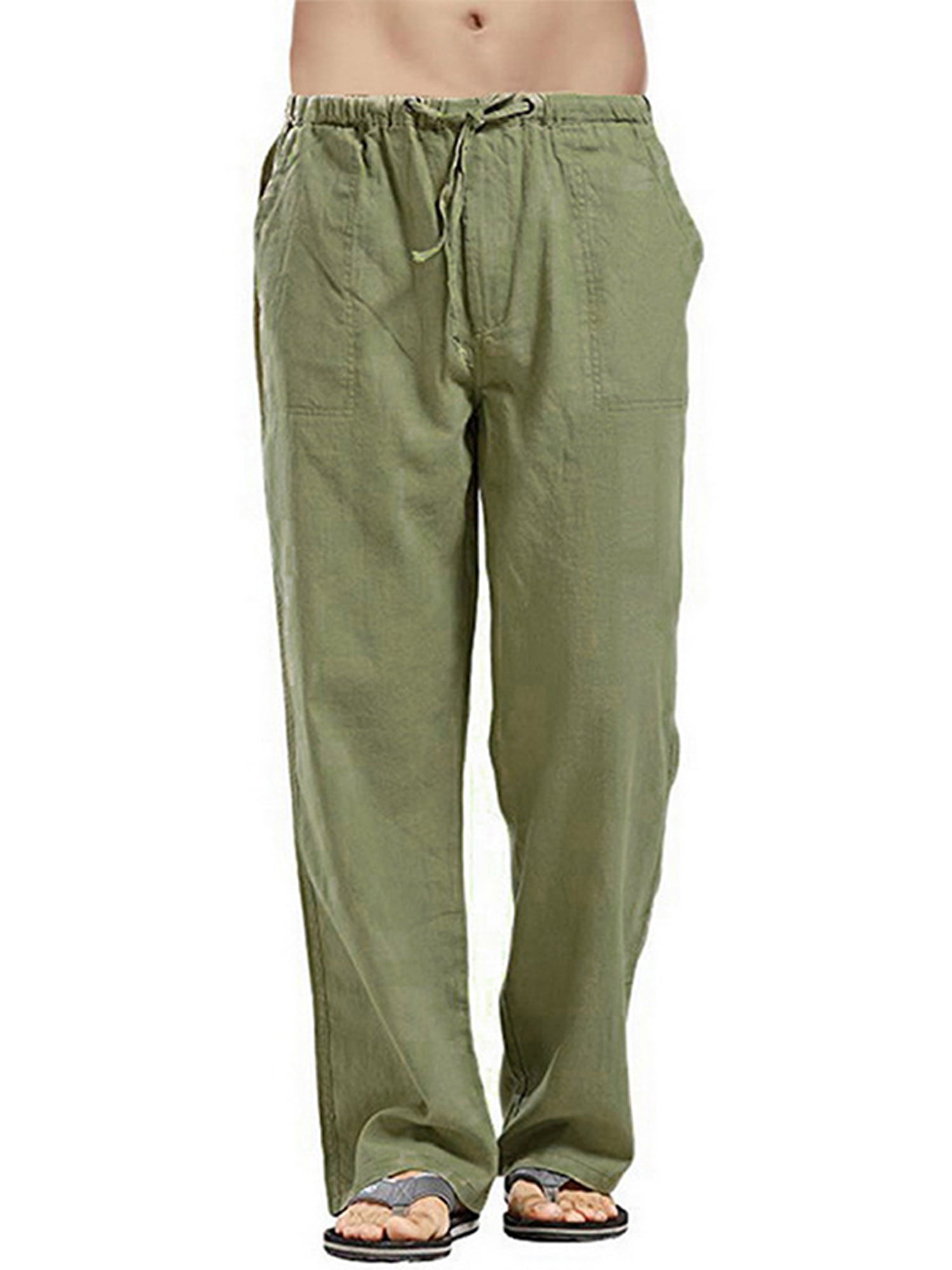 Mens Casual Baggy Pants Elastic Waist Cotton Linen Loose Yoga Hippy Trousers NEW 