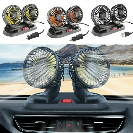 

Harupink Electric Car Fan 2 Speed Adjustable Dual Head Car Cooling Fans 360 Rotatable Car Dashboard Fan