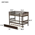 thumbnail image 3 of Twin Over Twin Rubber Wood Bunk Bed with Trundle, Convertible into Twin Size Beds, Twin Size Bunk Bed with Ladder and Safety Guardrails,Espresso, 3 of 9