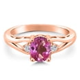 thumbnail image 3 of Gem Stone King 18K Rose Gold Plated Silver Pink Mystic Topaz and White Lab Grown Diamond 3 Stone Engagement Ring for Women | 1.38 Cttw | Oval 8X6MM | Round 2MM | Gemstone November Birthstone | Size 9, 3 of 6