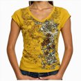 thumbnail image 2 of Women Y2K Grunge Vintage Graphic Tees V-Neck Short Sleeve Slim Fit T-Shirt Emo Clothes for Teen Young Girls 2000s Streetwear Yellow Size S, 2 of 8
