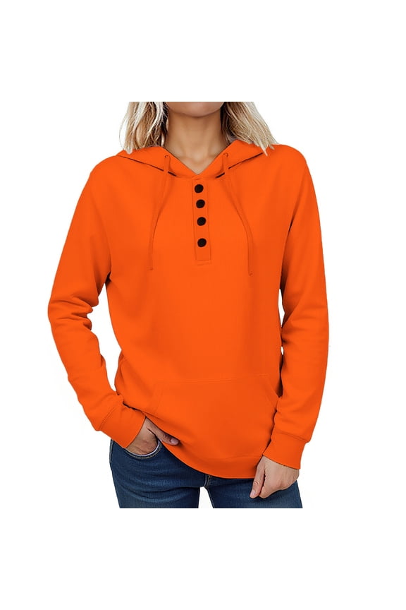Sweatshirts for Women Button Long Sleeve Hoodies Solid Color Loose Comfy Pullover Tops Trendy