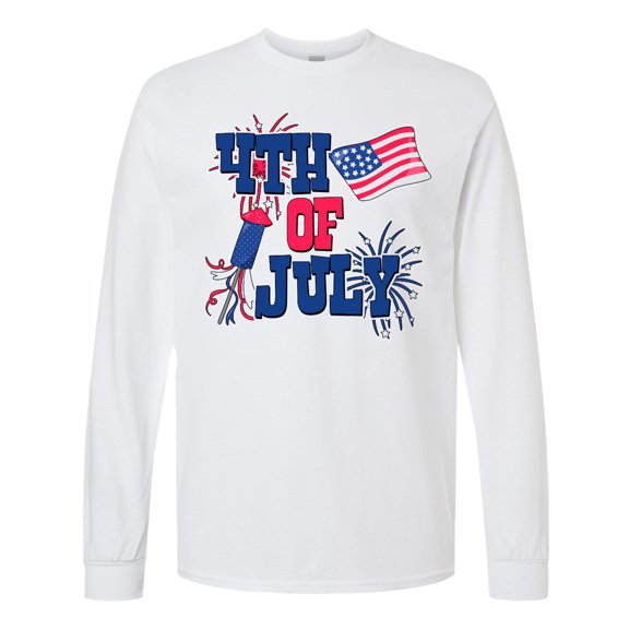 Inktastic 4th of July with Fireworks American Flag and Rocket Long Sleeve T-Shirt