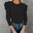 thumbnail image 6 of TIHLMK Long Sleeve Blouse Shirt Women's Casual Fashion Comfortable Solid Color Round-Neck Long Sleeve Tops Blouse Black, 6 of 8