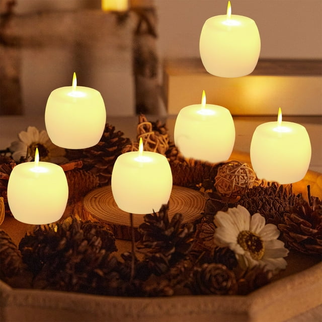 QIPOPIQ Small Ivory Real Wax Flameless Candles, LED Flickering Small Round Candles, Ideal for Home Décor