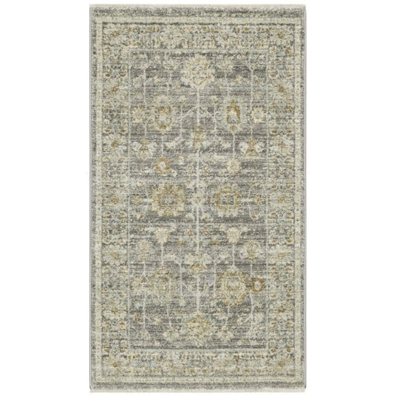 3' X 5' Beige Ivory and Gray Oriental Power Loom Distressed Area Rug With Fringe