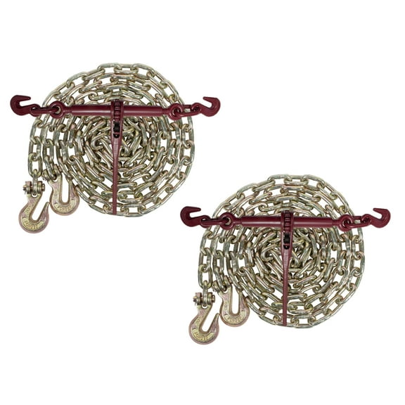 5/16" Grade 70 Chain and Binder Kit | Includes (2) 5/16" - 3/8" Ratchet Load Binder & (2) 5/16" x 16' G70 Transport Chain w/Grab Hooks | 4700 lbs WLL for Flatbed Truck Trailer Tie Down